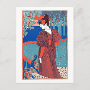 Frau mit Pfauen von Louis Rhead Postkarte