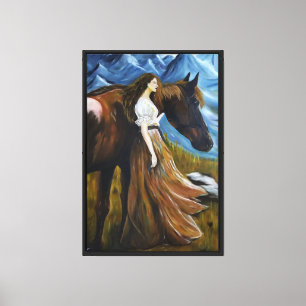 Frau mit Pferd in Berglandschaft Ölmalerei Leinwanddruck
