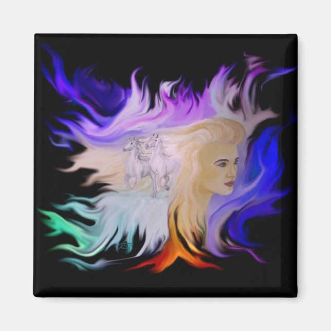 Frau mit Pferd Magnet (Vorne)