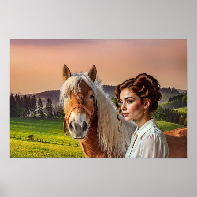 Frau mit Pferd Poster (Vorne)