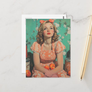 Frau mit Pfirsichen Retro-Fantasy Postkarte