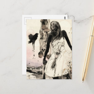 Frau mit Pilzen surreale Collage Postkarte