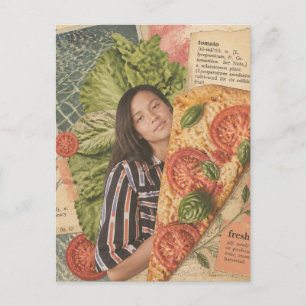Frau mit Pizza Foodie Collage Postkarte