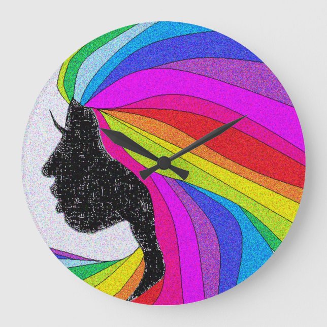 Frau mit Rainbow-Haarband-Uhr Große Wanduhr (Vorderseite)