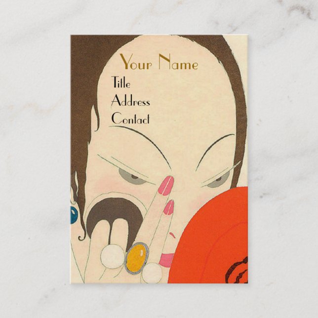 FRAU MIT RED MIRROR Deko Beauty Fashion Makeup Visitenkarte (Vorderseite)