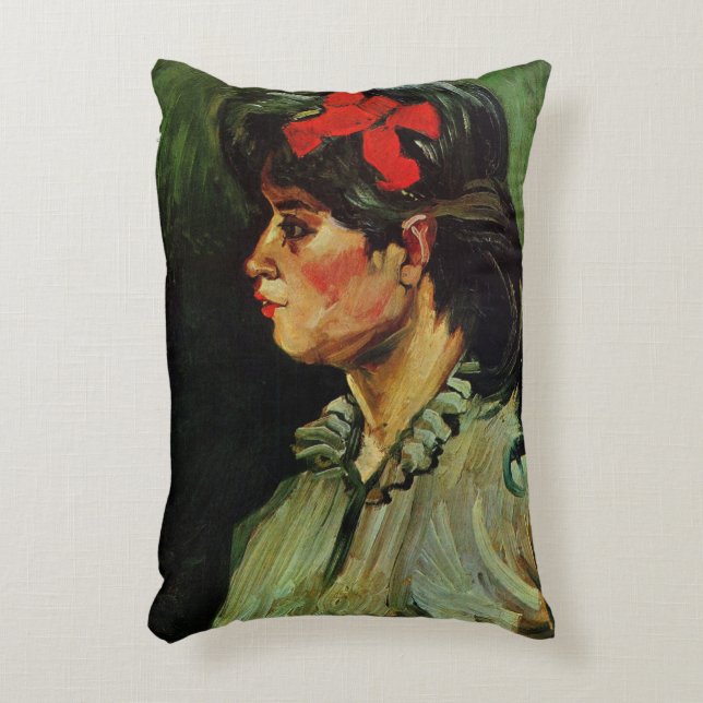 Frau mit Red Ribbon Portrait von Vincent van Gogh Dekokissen (Vorderseite(Vertikal))