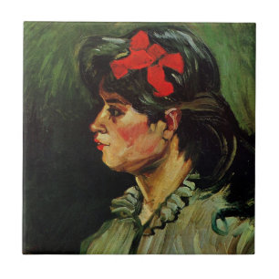 Frau mit Red Ribbon Portrait von Vincent van Gogh Fliese