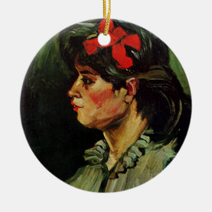 Frau mit Red Ribbon Portrait von Vincent van Gogh Keramikornament