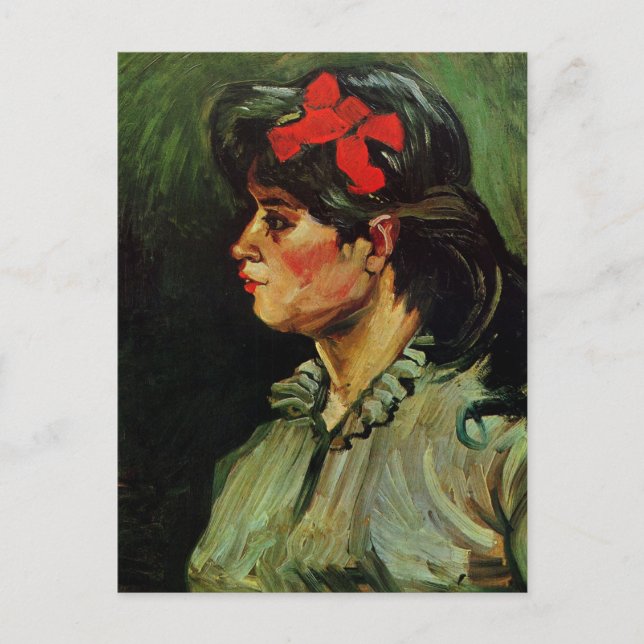 Frau mit Red Ribbon Portrait von Vincent van Gogh Postkarte (Vorderseite)