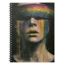 Frau mit Regenbogenblindfold Notizblock