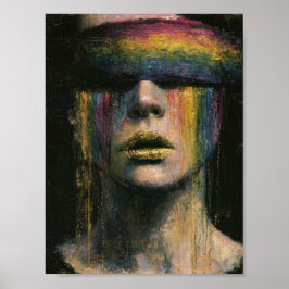 Frau mit Regenbogenblindfold Poster