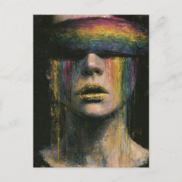 Frau mit Regenbogenblindfold Postkarte