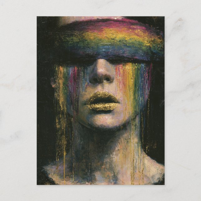 Frau mit Regenbogenblindfold Postkarte (Vorderseite)