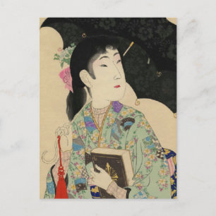 Frau mit Regenschirm und Western Postkarte