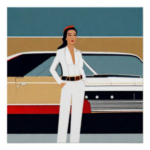 Frau mit Retro-Auto Poster