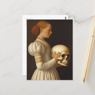 Frau mit riesigem Schädel Vintage-Gemälde Postkarte
