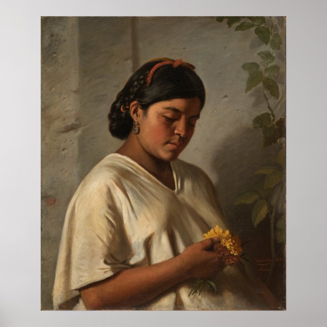 Frau mit Ringelblume, Berühmtes Gemälde Poster (Vorne)