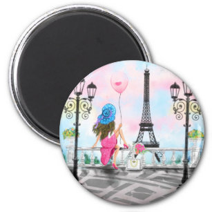 Frau mit rosa Ballon in Paris Magnet Geschenk