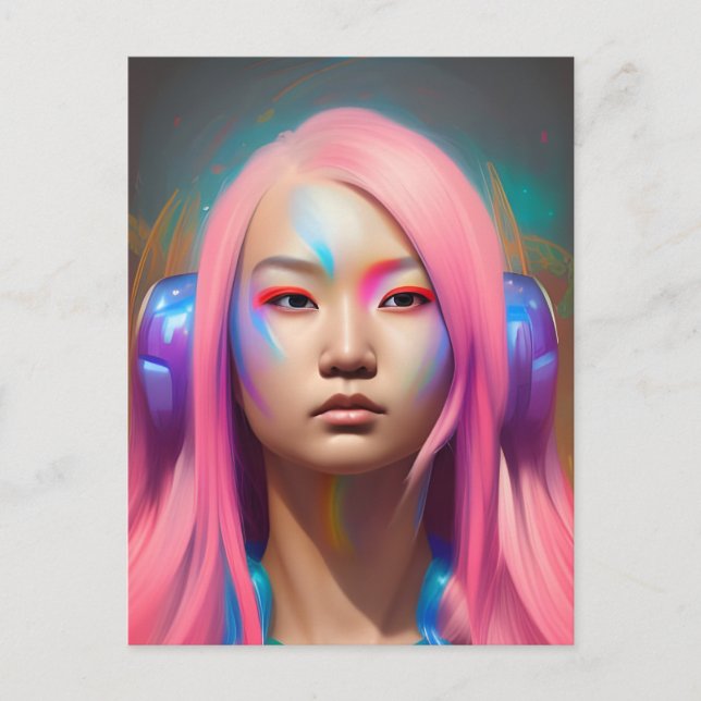 Frau mit rosa Haar Postkarte (Vorderseite)