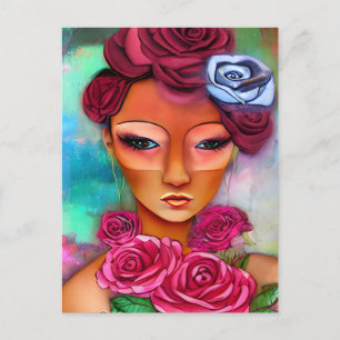 Frau mit Rose, gemischte Medienkollektion Postkarte