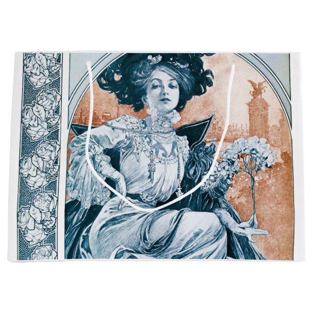 Frau mit Rose, Mucha Große Geschenktüte (Vorderseite)