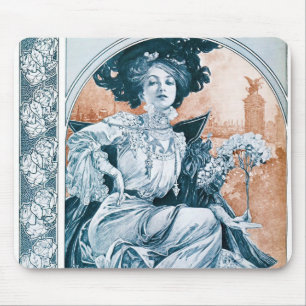 Frau mit Rose, Mucha Mousepad