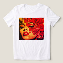 Frau mit Rosen, die ihr Gesicht auf einem weichen Tri-Blend Shirt