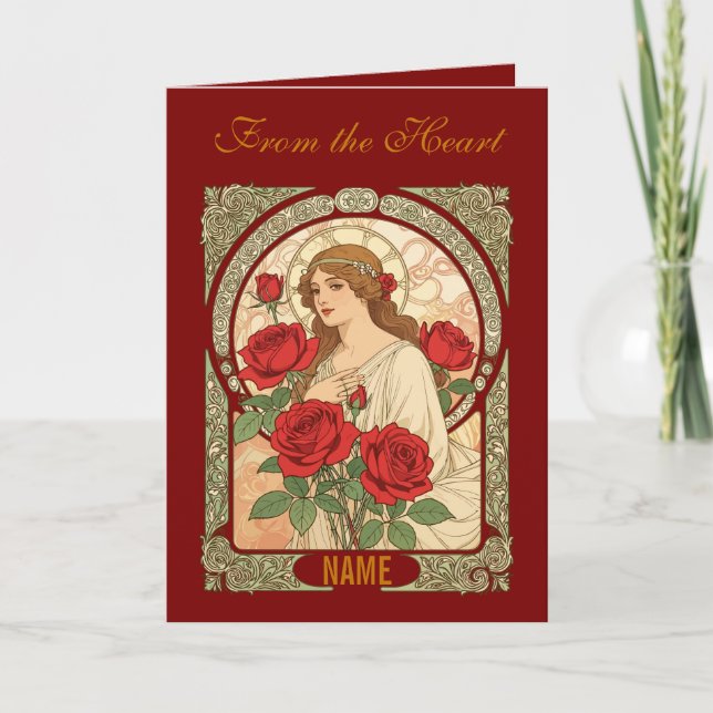 Frau mit Rosen romantische Illustration Karte (Vorderseite)