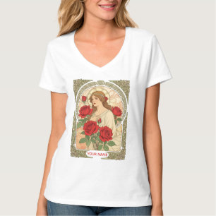 Frau mit Rosen Romantische Illustration T-Shirt