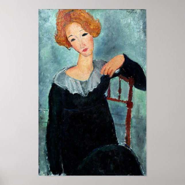 Frau mit Rotem Haar von Amedeo Modigliani Poster (Vorne)