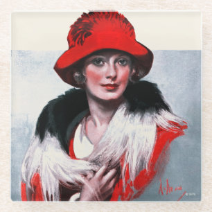 Frau mit rotem Hut Glasuntersetzer
