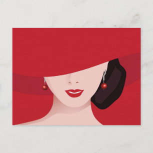 Frau mit rotem Hut Retro Art Postkarte