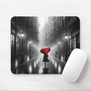 Frau mit rotem Regenschirm Mousepad