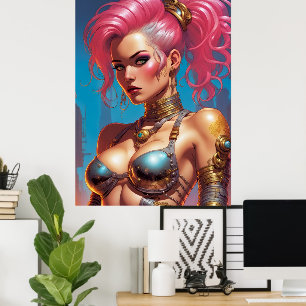 Frau mit schönem rosa Haar Poster