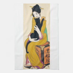 Frau mit schwarzer Katze, Yumeji Takehisa Küchentuch
