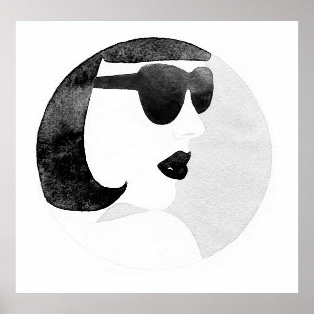 Frau mit schwarzer Sonnenbrille. Mode-Illustration Poster (Vorne)