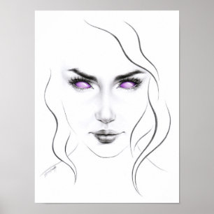 Frau mit seltsamen lila Augen Minimalistisch Line Poster