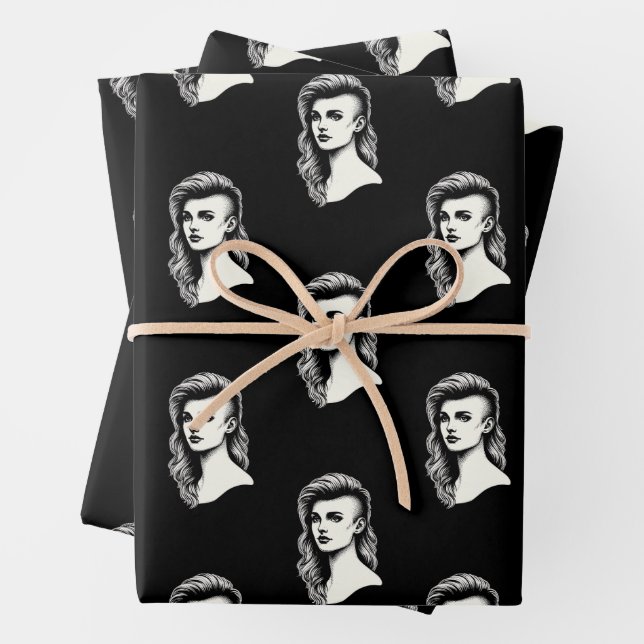 Frau mit Side Shave Haarmode Geschenkpapier Set (Beispiel)