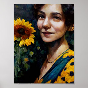 Frau mit Sonnenblume Poster