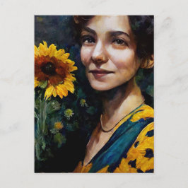 Frau mit Sonnenblume Postkarte