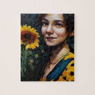 Frau mit Sonnenblume Puzzle