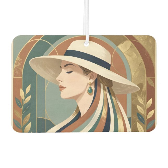 Frau mit Sonnenhut Art Deco Autolufterfrischer (Vorderseite)