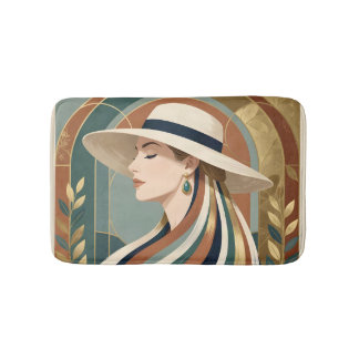 Frau mit Sonnenhut Art Deco Badematte