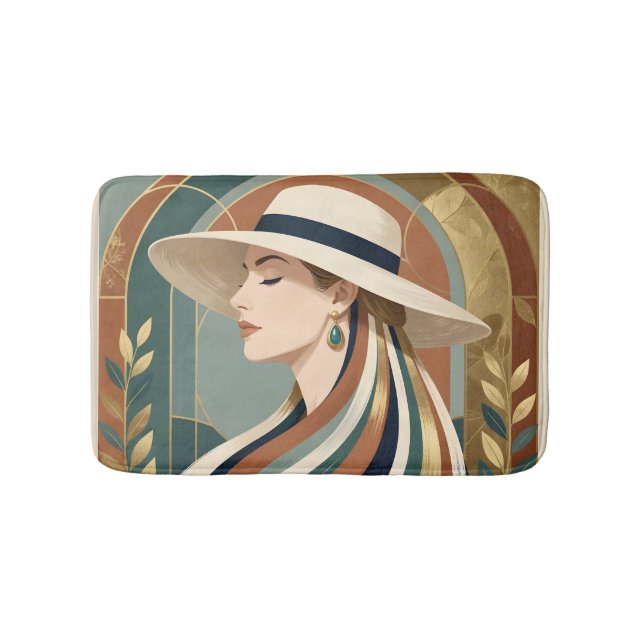 Frau mit Sonnenhut Art Deco Badematte (Vorderseite)