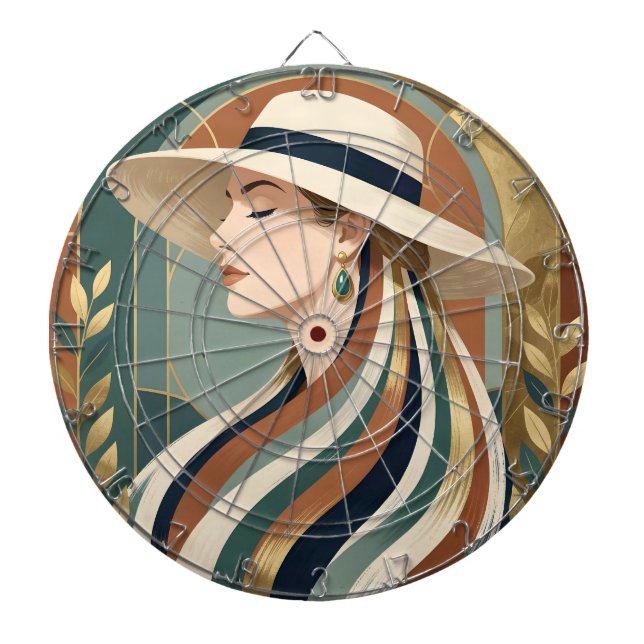Frau mit Sonnenhut Art Deco Dartscheibe (vorne)