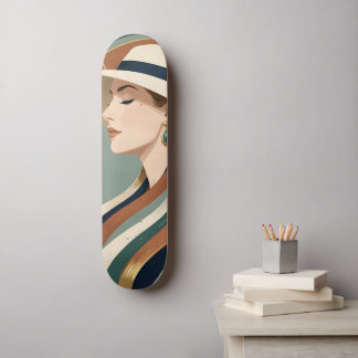 Frau mit Sonnenhut Art Deco Skateboard