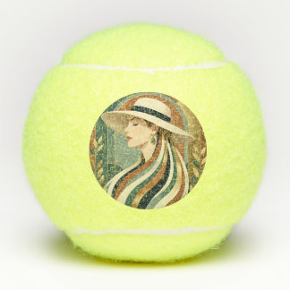 Frau mit Sonnenhut Art Deco Tennisbälle