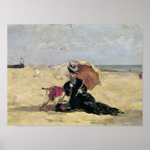 Frau mit Sonnenschirm am Strand, 1880 Poster