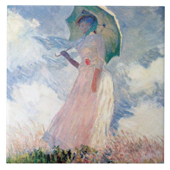 Frau mit Sonnenschirm, Claude Monet Fliese (Vorderseite)
