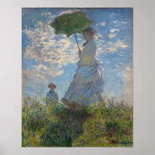 Frau mit Sonnenschirm   Französische Landschaft Poster